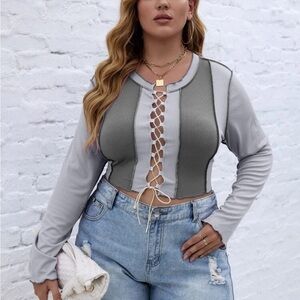 Shein grey laced-up Sexy Top